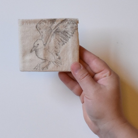 Wallet bifold canvas hand drawn birds sea gulls - Picture 6 of 6
